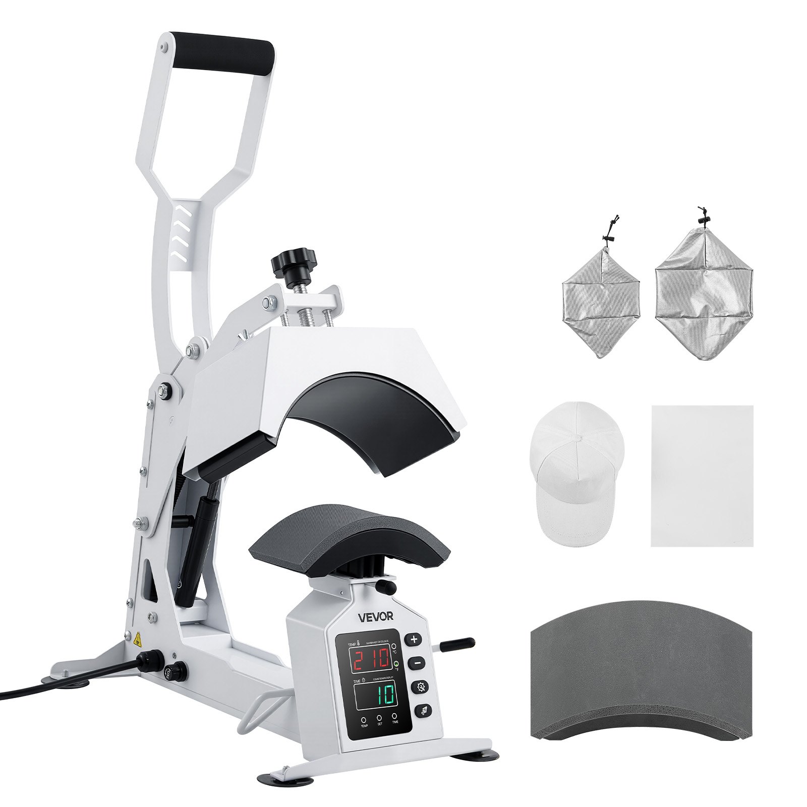 VEVOR Hat Heat Press Machine, with 2 Interchangeable Platens and Caps Stretcher, Precise Temperature & Time Control, Heat Press for Hats and Caps, for HTV Iron On and Sublimation Projects, White