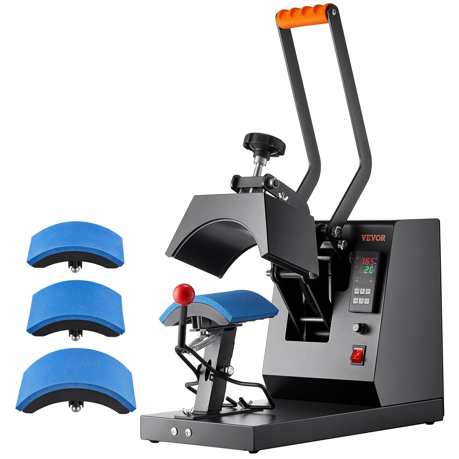 VEVOR Hat Heat Press, 4-in-1 Cap Heat Press Machine, 15.24 x 7.6 cm Clamshell Sublimation Transfer, LCD Digital Timer Temperature Control with 4pcs Curved Heating Elements (15.24 x 7.6/17x6.86/17x6.86/20.57x8.89 cm)