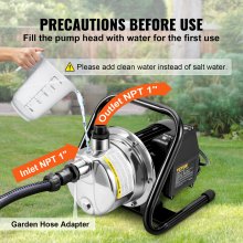 VEVOR Shallow Well Pump, 1.5 HP 115V, 1200 GPH 164 ft Height, 87 psi Max Pressure, Portable Stainless Steel Sprinkler Booster Jet Pumps for Garden Lawn Irrigation system, Lake Fountain, Water Transfer