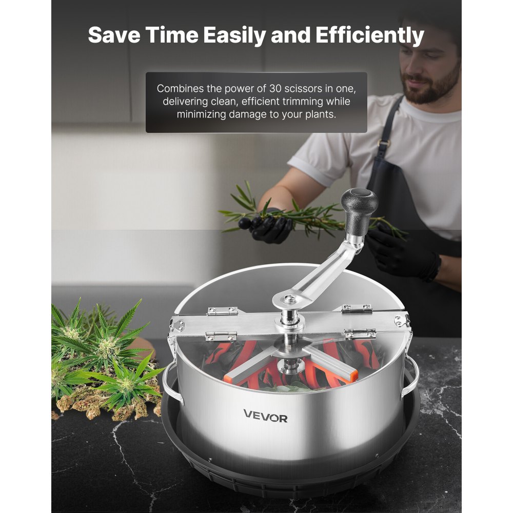 VEVOR Manual Bud Leaf Trimmer, 12 in Reaper Bowl Bud Trimmer with Stainless Steel Blades, Visual Cutting , Wet & Dry Hydroponic Cutting Machine with Tray, Twisted Spin Cut for Plant Buds Flowers