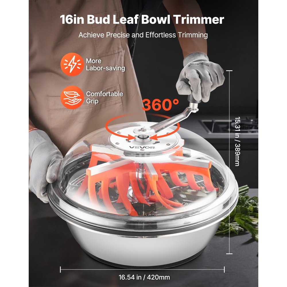 VEVOR Bud Leaf Bowl Trimmer, 420 mm Manual Bud Trimmer, with Sharp Stainless Steel Blades, Visual Cutting, Wet & Dry Hydroponic Cutting Machine, Twisted Spin Cut for Plants Leaves Buds Flowers