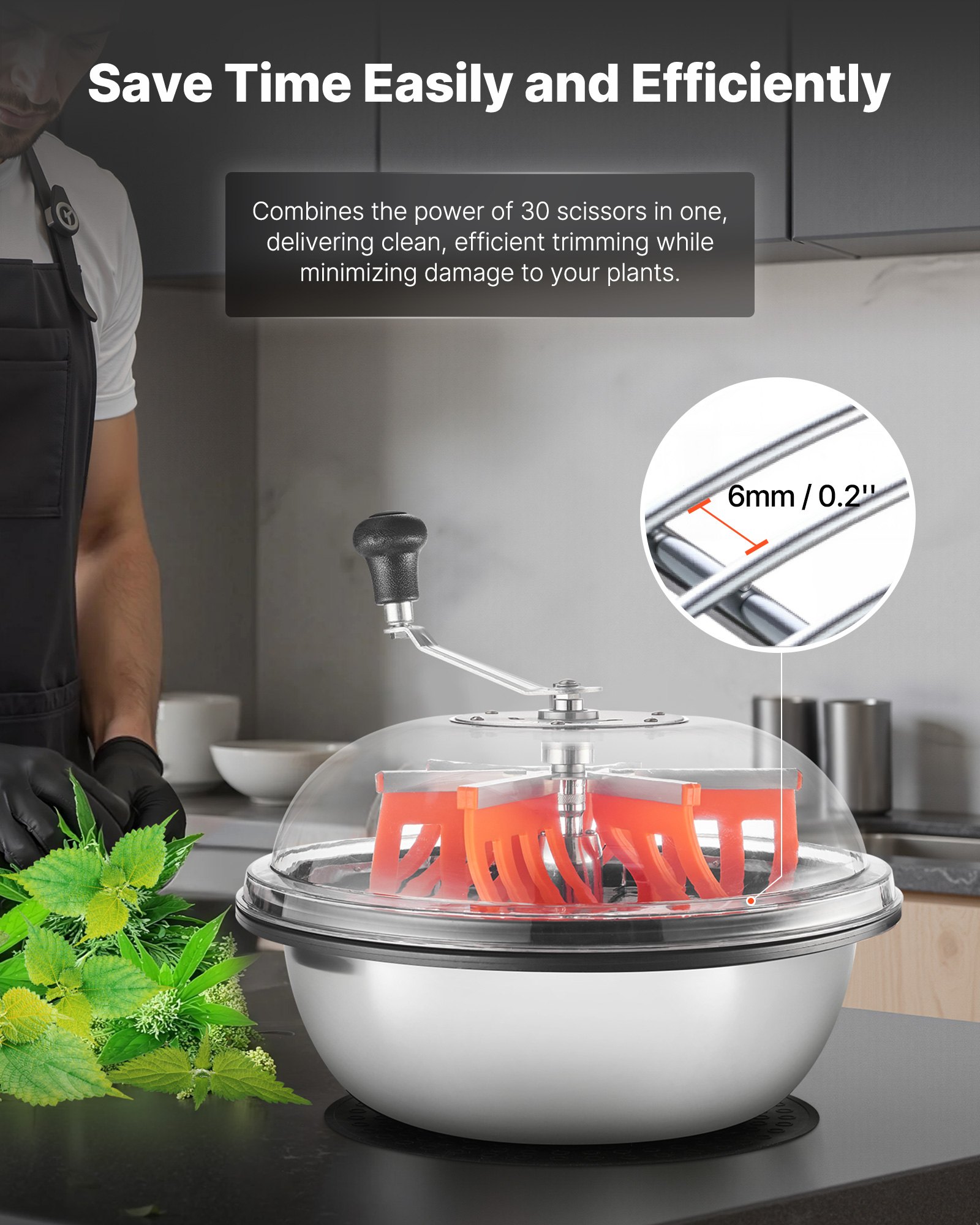 VEVOR Bud Leaf Bowl Trimmer, 420 mm Manual Bud Trimmer, with Sharp Stainless Steel Blades, Visual Cutting, Wet & Dry Hydroponic Cutting Machine, Twisted Spin Cut for Plants Leaves Buds Flowers