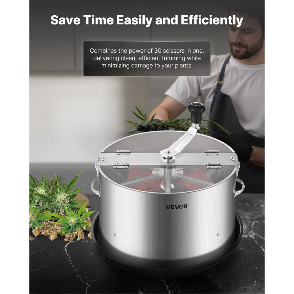 VEVOR Manual Bud Leaf Trimmer, 370mm  Reaper Bowl Bud Trimmer with Stainless Steel Blades, Visual Cutting, Wet & Dry Hydroponic Cutting Machine with Tray, Twisted Spin Cut for Plant Buds Flowers
