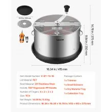 VEVOR Manual Bud Leaf Trimmer 16 in Electric Reaper Bowl Hydroponic Trimming