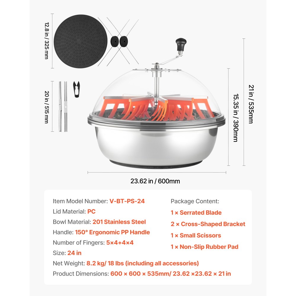 VEVOR Bud Leaf Bowl Trimmer, 600 mm Manual Bud Trimmer, with Sharp Stainless Steel Blades, Visual Cutting, Wet & Dry Hydroponic Cutting Machine, Twisted Spin Cut for Plants Leaves Buds Flowers
