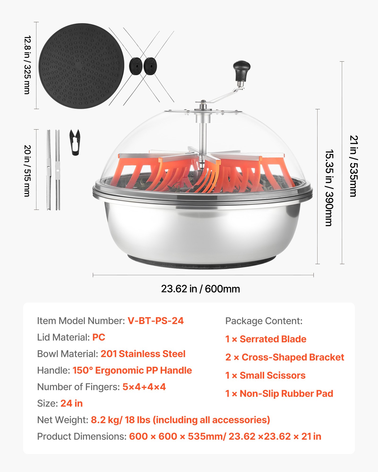 VEVOR Bud Leaf Bowl Trimmer, 600 mm Manual Bud Trimmer, with Sharp Stainless Steel Blades, Visual Cutting, Wet & Dry Hydroponic Cutting Machine, Twisted Spin Cut for Plants Leaves Buds Flowers