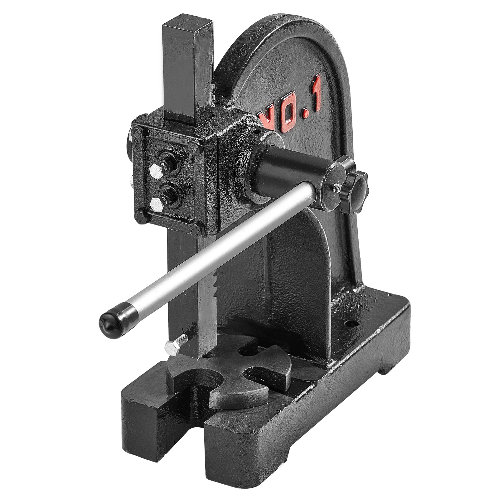 VEVOR arbor press no.1 in black with a silver handle and sturdy base.