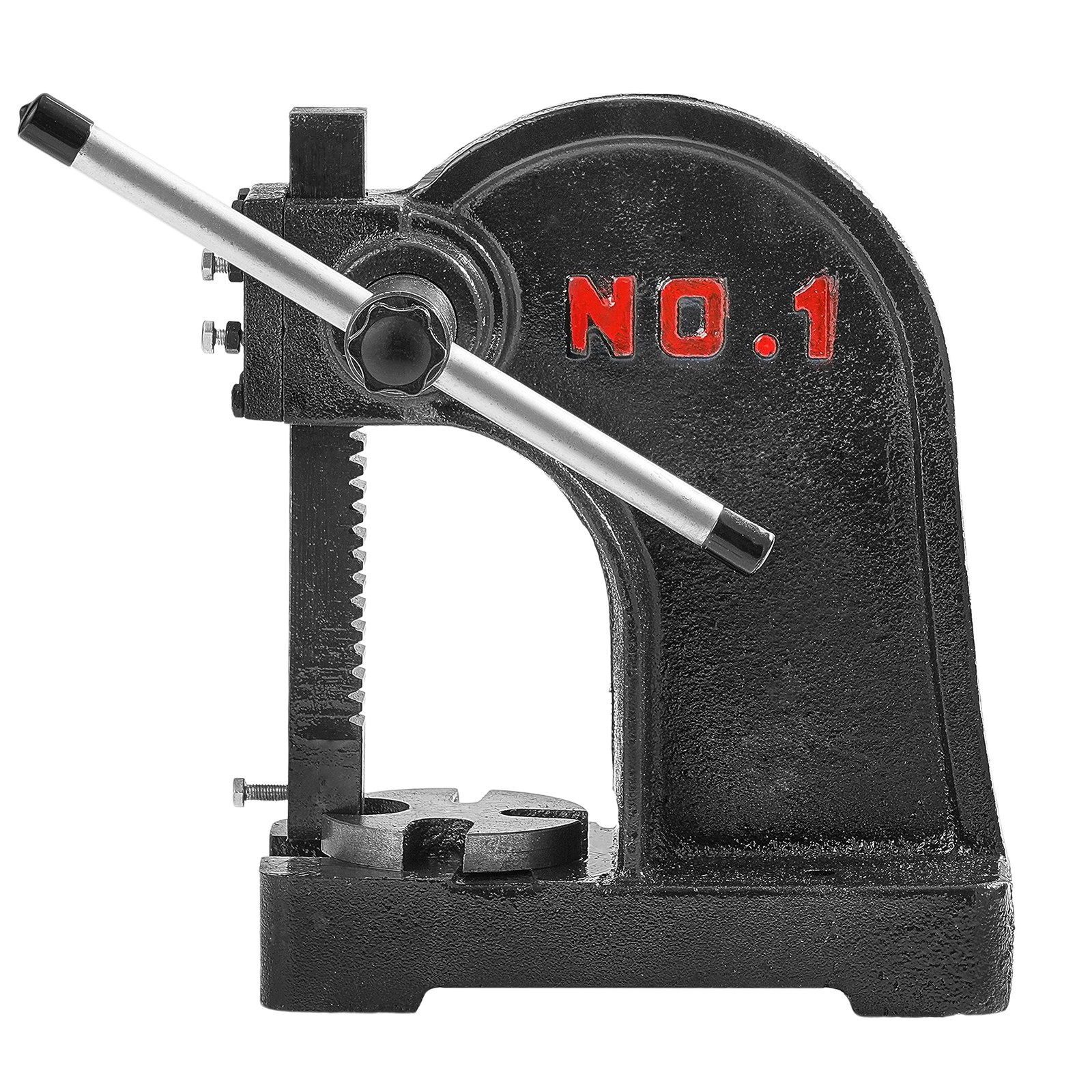 VEVOR arbor press no.1 with lever, black cast iron construction, silver handle, and red branding.