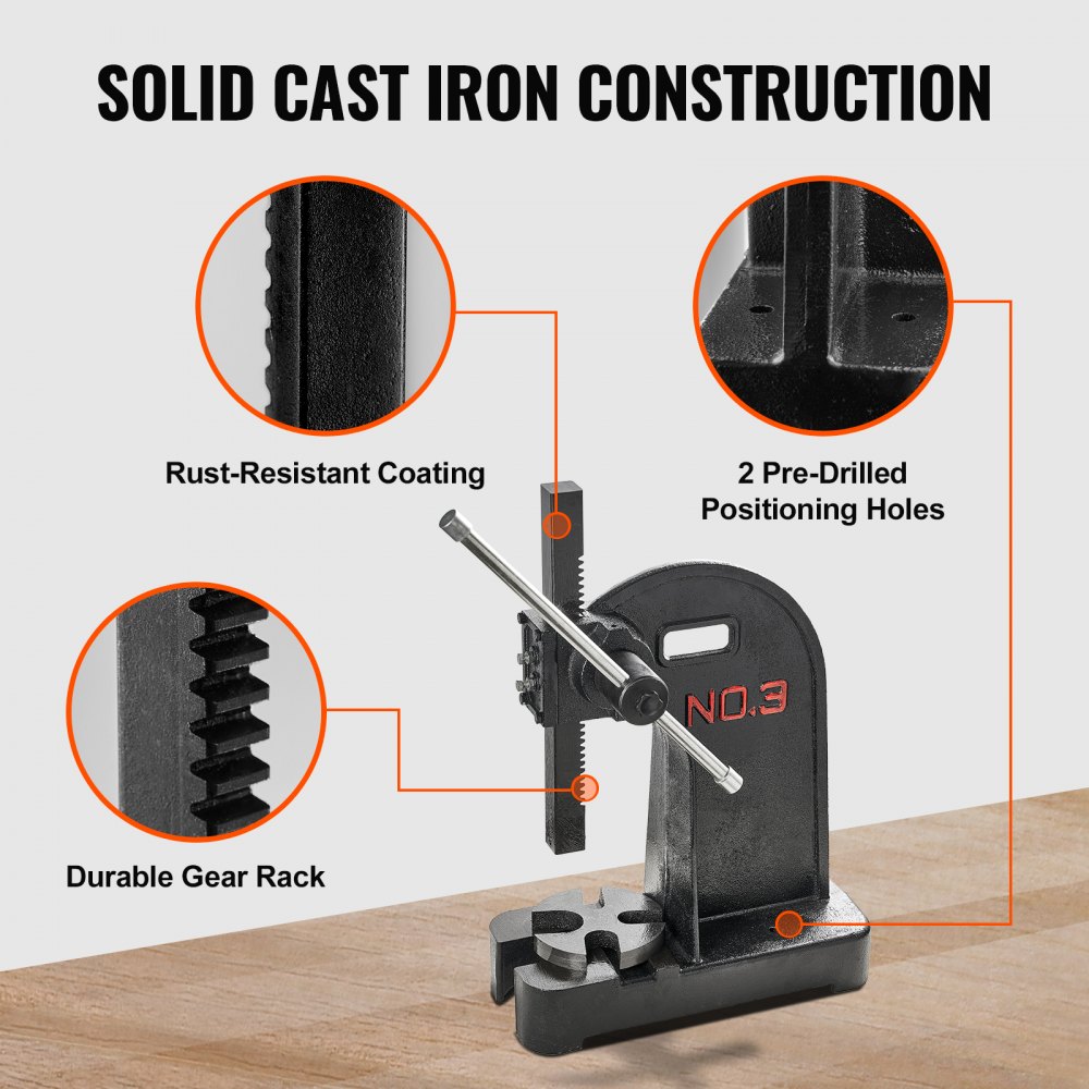 VEVOR Arbor Press, 3 Ton Manual Arbor Press, 310 mm Maximum Height, Cast Iron Heavy-duty Manual Desktop Arbor Press, Precision Hand Press for Stamping, Bending, Stretching, Forming