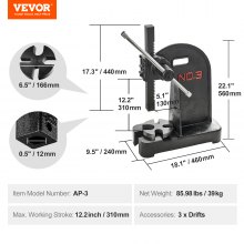 VEVOR Arbor Press 3 Ton Manual Desktop Press Lever Mountable Bearings Cast Iron