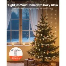 VEVOR LED Christmas String Lights 200 LED 76 ft Connectable Warm White Lights