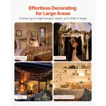VEVOR LED Christmas String Lights 200 LED 76 ft Connectable Warm White Lights