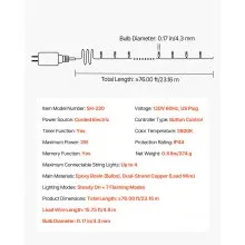 VEVOR LED Christmas String Lights 200 LED 76 ft Connectable Warm White Lights