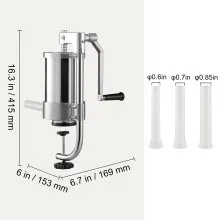 VEVOR Sausage Stuffer, 2.5LBS/1.5L Capacity, 304 Stainless Steel Vertical Sausage Stuffer, Sausage Filling Machine with 3 Stuffing Tubes, Suction Base and Manual Crank for Household or Commercial Use