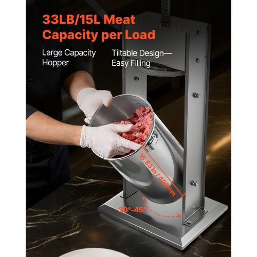 Manual Sausage Stuffer - 33 lbs 15 Liter Vertical Meat Stuffer - Heavy Duty Sausage Casing Meat Stuffing Machine - Dual-Speed Stainless Steel F Manual Sausage Stuffer - 33 lbs 15 Liter Vertical Meat Stuffer - Heavy Duty Sausage Casing Meat Stuffing Machine - Dual-Speed Stainless Steel F
