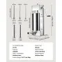 VEVOR Manual Sausage Stuffer, 33 LBS / 15 L Vertical Meat Stuffer, Heavy Duty Sausage Casing Meat Stuffing Machine, Dual-Speed Stainless Steel Filler with 5 Filling Tubes, for Commercial and Home Use