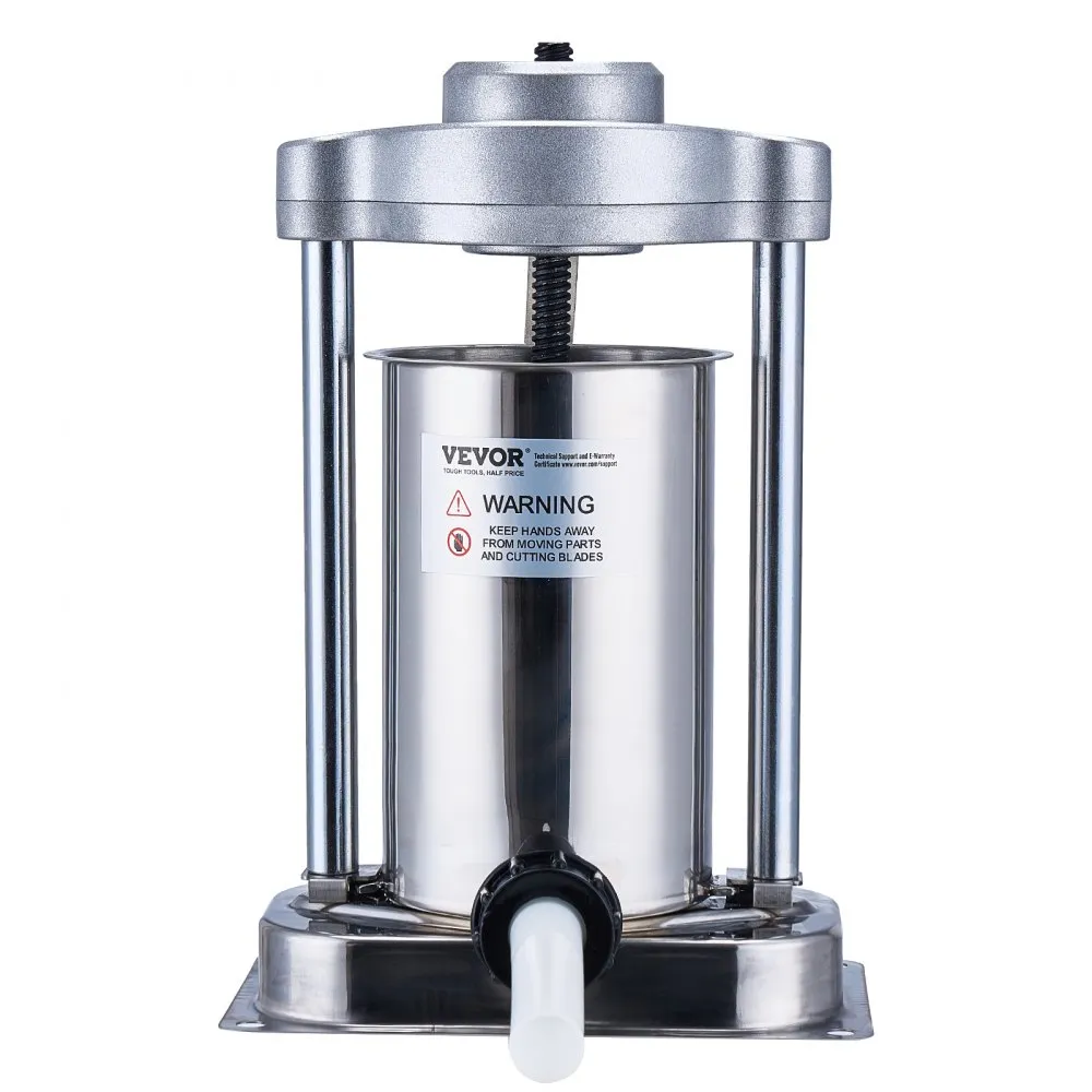 VEVOR Manual Sausage Stuffer, 2 L / 5 LBS Vertical Sausage Machine with G-type Clamp, Food-Grade 304 Stainless Steel Barrel with 2 Stuffing Tubes, for Home Kitchen Restaurant Commercial