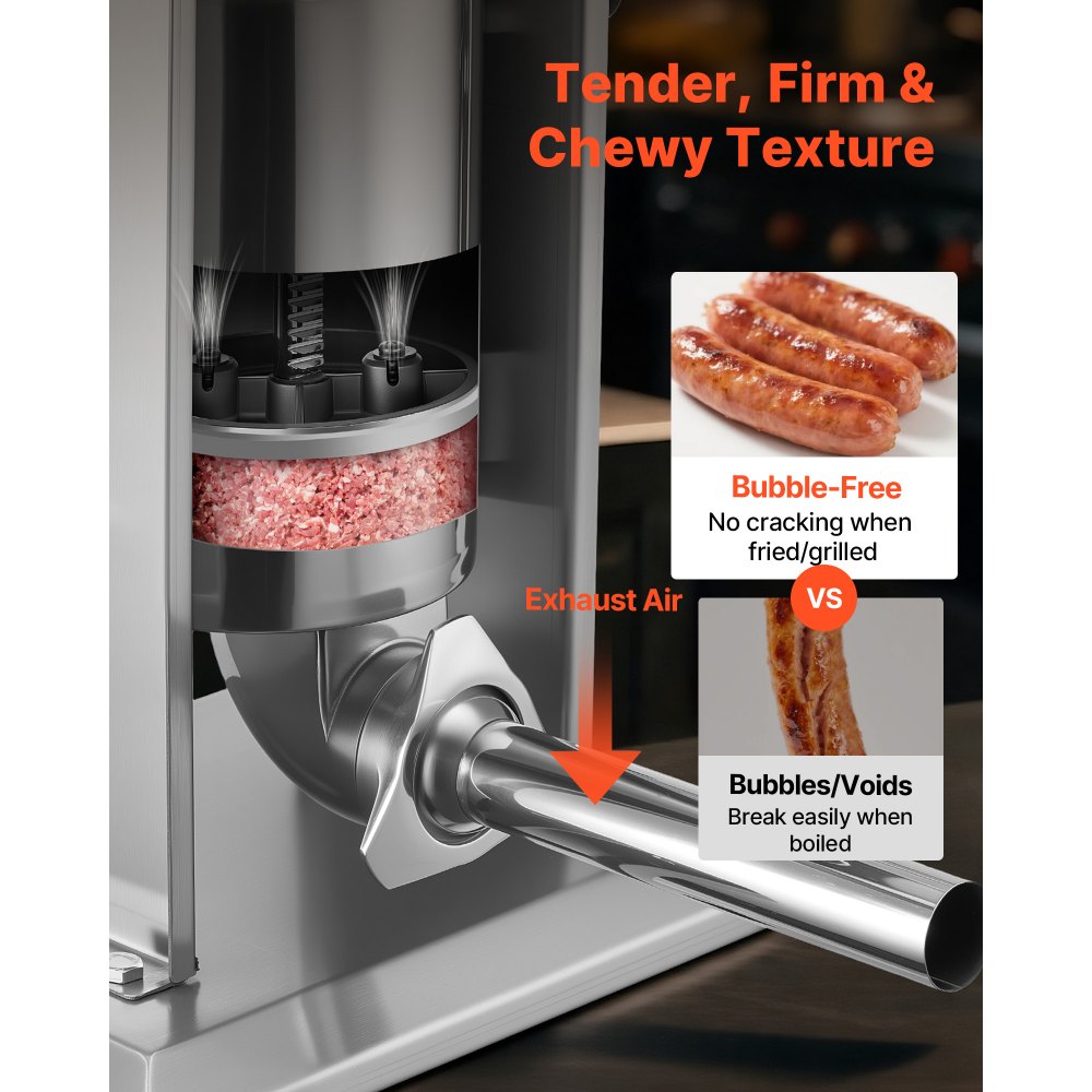 VEVOR Manual Sausage Stuffer, 7 LBS / 3 L Vertical Meat Stuffer, Heavy Duty Sausage Casing Meat Stuffing Machine, Dual-Speed Stainless Steel Filler with 5 Filling Tubes, for Commercial and Home Use