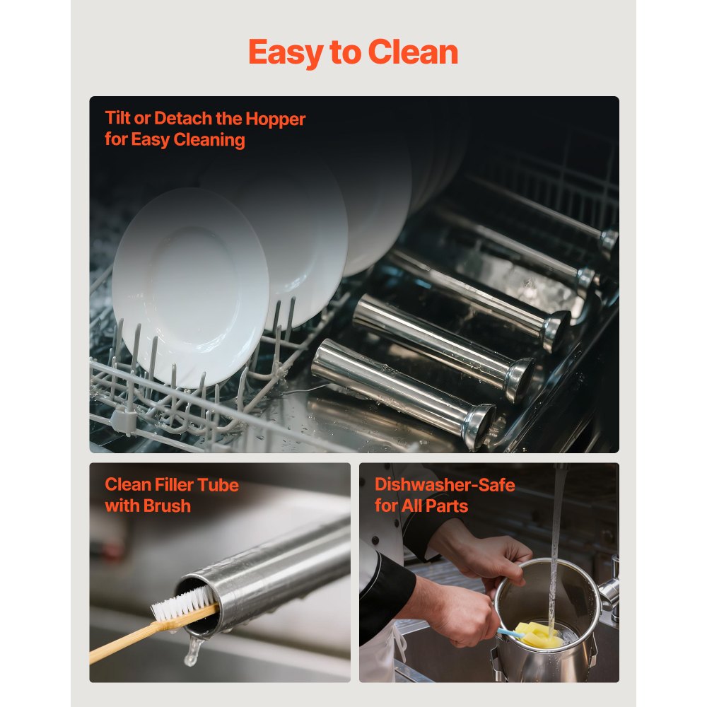 VEVOR Manual Sausage Stuffer, 7 LBS / 3 L Vertical Meat Stuffer, Heavy Duty Sausage Casing Meat Stuffing Machine, Dual-Speed Stainless Steel Filler with 5 Filling Tubes, for Commercial and Home Use