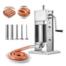 VEVOR Manual Sausage Stuffer, 7 LBS / 3 L Vertical Meat Stuffer, Heavy Duty Sausage Casing Meat Stuffing Machine, Dual-Speed Stainless Steel Filler with 5 Filling Tubes, for Commercial and Home Use