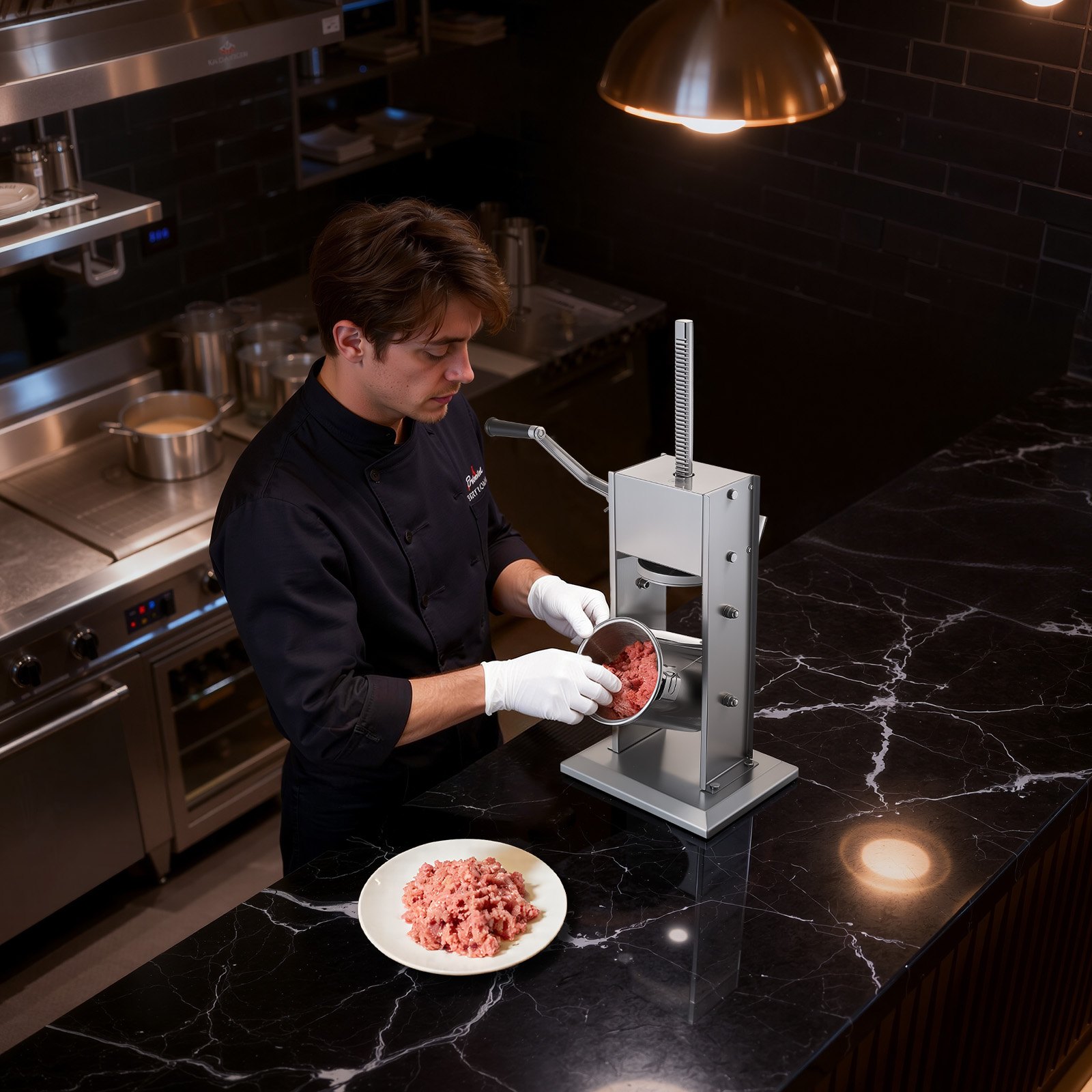 VEVOR Manual Sausage Stuffer, 7 LBS / 3 L Vertical Meat Stuffer, Heavy Duty Sausage Casing Meat Stuffing Machine, Dual-Speed Stainless Steel Filler with 5 Filling Tubes, for Commercial and Home Use