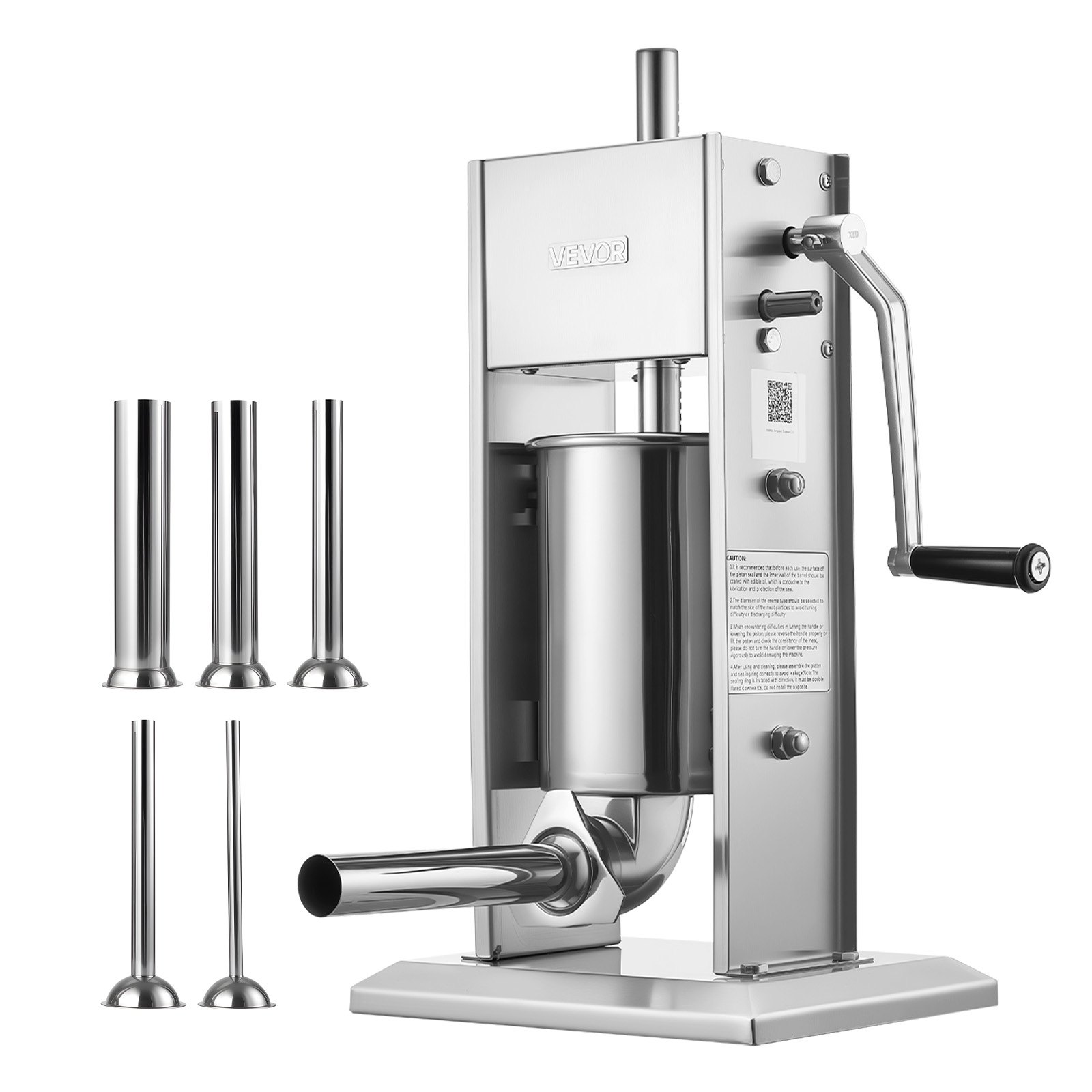 VEVOR Manual Sausage Stuffer, 7 LBS / 3 L Vertical Meat Stuffer, Heavy Duty Sausage Casing Meat Stuffing Machine, Dual-Speed Stainless Steel Filler with 5 Filling Tubes, for Commercial and Home Use