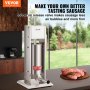 VEVOR Manual Sausage Stuffer, 8LBS/5L Capacity, Two Speed 304 Stainless Steel Vertical Sausage Stuffer, Sausage Filling Machine with 4 Stuffing Tubes, Suction Base for Household or Commercial Use