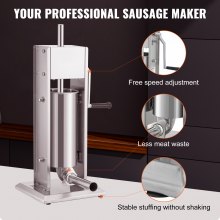 VEVOR Manual Sausage Stuffer, 8LBS/5L Capacity, Two Speed 304 Stainless Steel Vertical Sausage Stuffer, Sausage Filling Machine with 4 Stuffing Tubes, Suction Base for Household or Commercial Use