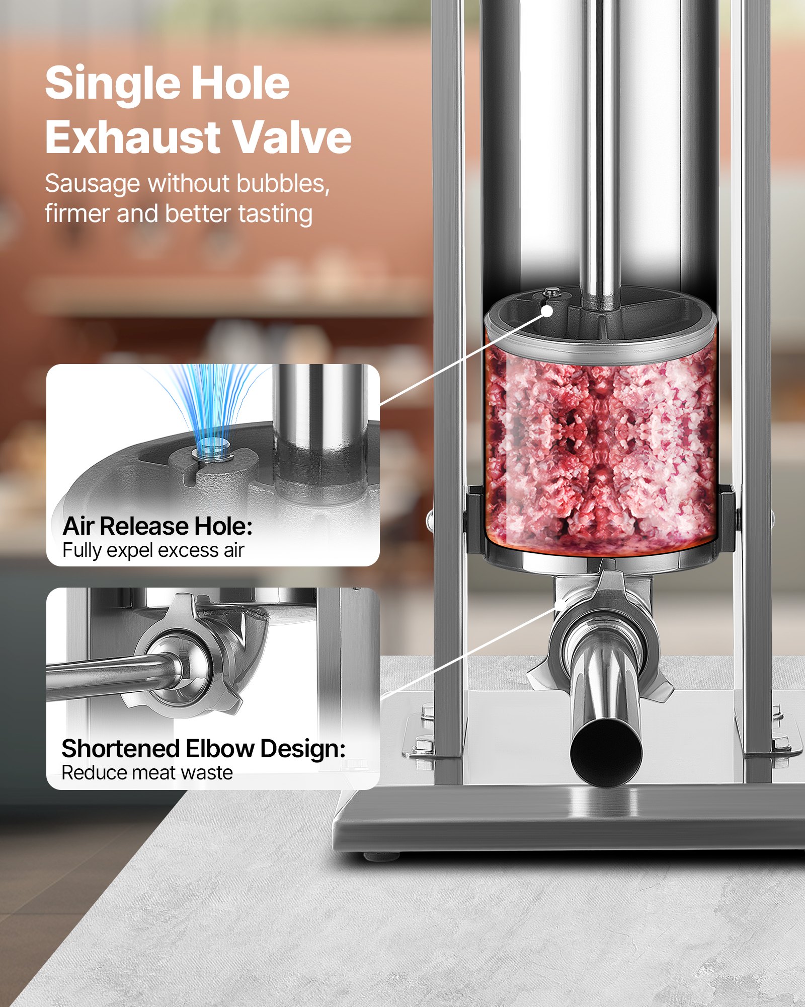 VEVOR Manual Sausage Stuffer 7L/15LBS Vertical Sausage Machine Dual-Speed, Food-Grade 304 Stainless Steel Meat Stuffer, Includes 5 Stuffing Tubes, for Home Kitchen Restaurant Commercial