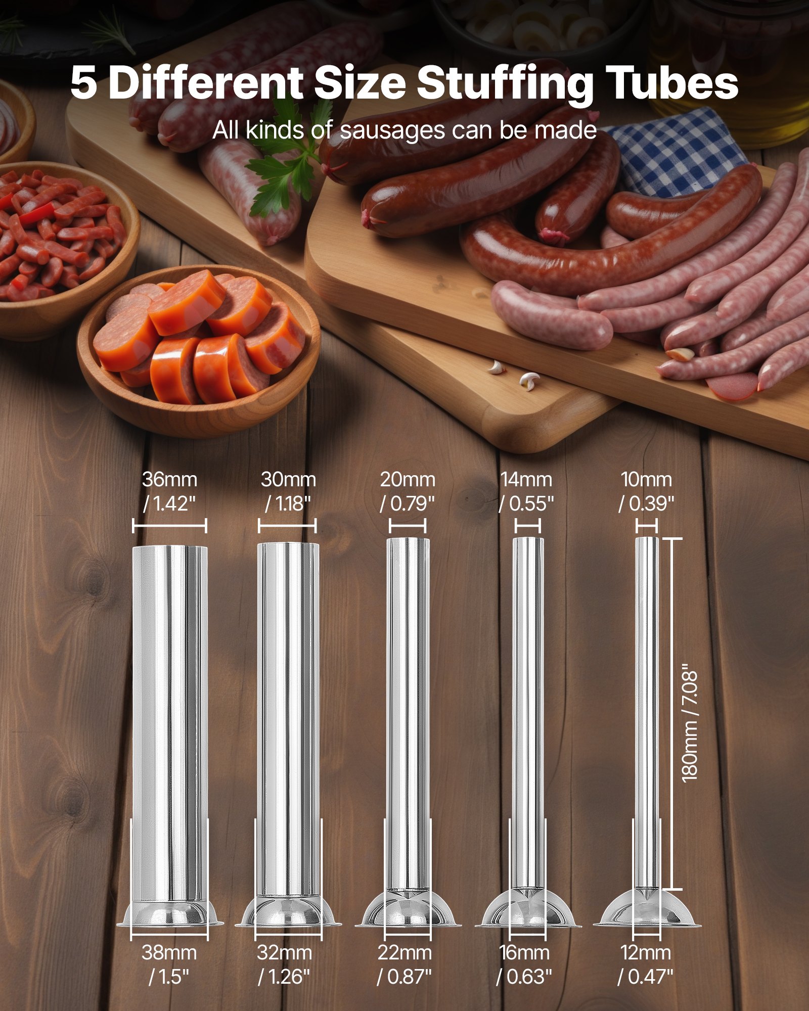 VEVOR Manual Sausage Stuffer 7L/15LBS Vertical Sausage Machine Dual-Speed, Food-Grade 304 Stainless Steel Meat Stuffer, Includes 5 Stuffing Tubes, for Home Kitchen Restaurant Commercial