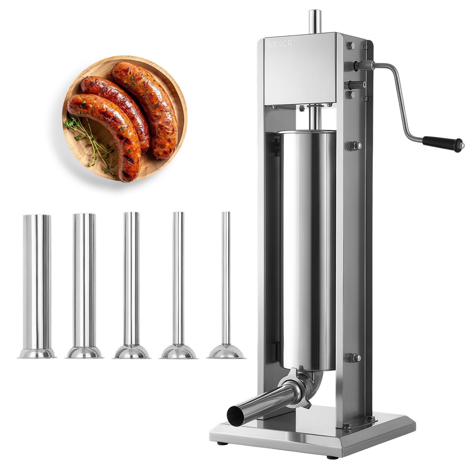VEVOR Manual Sausage Stuffer 7L/15LBS Vertical Sausage Machine Dual-Speed, Food-Grade 304 Stainless Steel Meat Stuffer, Includes 5 Stuffing Tubes, for Home Kitchen Restaurant Commercial