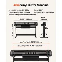 VEVOR Vinyl Cutter Machine, 53 inch Max Feed Width, Dual Blades, Adjustable Force and Speed, LED Display, Vinyl Plotter Cutter Printer Bundle with Sticker Sheets, Transfer Film, Signmaster Software