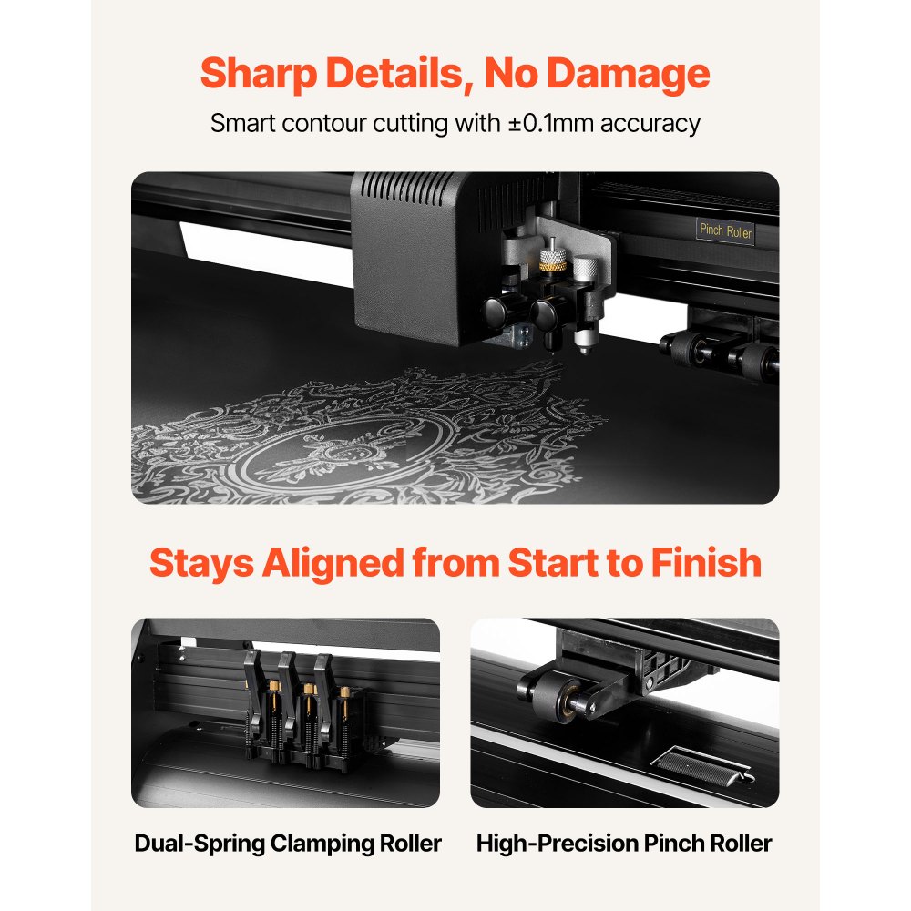 VEVOR Vinyl Cutter Machine, 28 inch Max Feed Width, Dual Blades, Adjustable Force and Speed, LED Display, Vinyl Plotter Cutter Printer Bundle with Sticker Sheets, Transfer Film, Signmaster Software