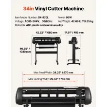 VEVOR Vinyl Cutter Machine, 34 inch Max Feed Width, Dual Blades, Adjustable Force and Speed, LED Display, Vinyl Plotter Cutter Printer Bundle with Sticker Sheets, Transfer Film, Signmaster Software
