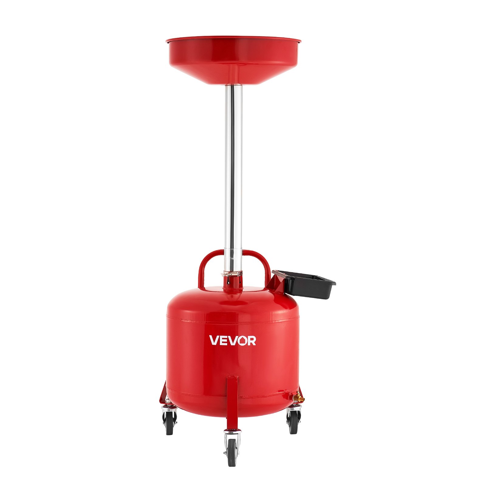 VEVOR 30L Waste Oil Drain Tank, Industrial Fluid Drain Tank with Adjustable Funnel Height, Portable Oil Drainer with Wheels & Toolbox, Fluid Fuel Transfer Drainage for Auto Repair Shops, Red