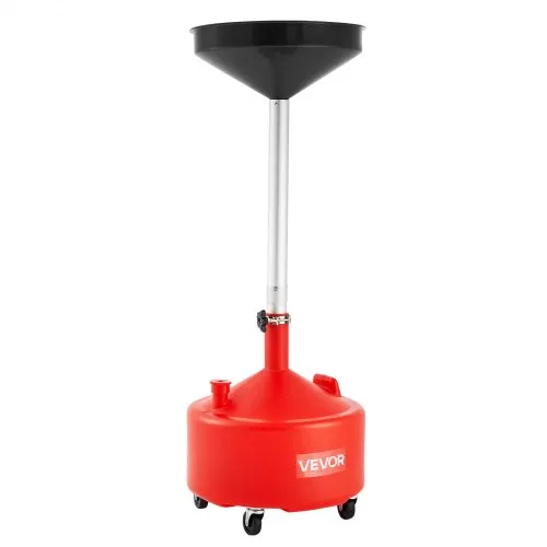 VEVOR 30L Waste Oil Drain Tank, Industrial Fluid Drain Tank with Adjustable Funnel Height, Portable Oil Drainer with Wheels, Fluid Fuel Transfer Drainage for Auto Repair Shops, Garages, Red