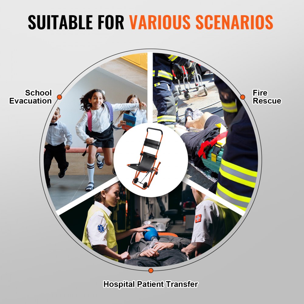VEVOR Manual Stair Chair, 350 lbs Load Capacity, Foldable Emergency Stair Wheelchair with 4 Wheels, Portable Transport Stair Chair Ambulance Firefighter Evacuation Use for Elderly, Disabled Transfer
