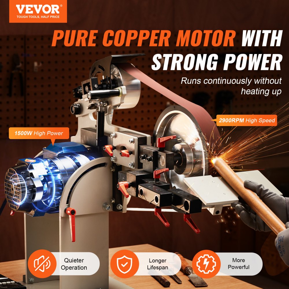 VEVOR Belt Grinder Sander, 72 x 2-Inch Variable Speed Belt Polisher with VFD, 1500W Knife Sharpener with 3 Grinding Moulds & 3PCS Sanding Belts for Metalworking, Compatible with 72"- 82*2" Belts