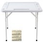 VEVOR Mahjong Table, Square 4 Player Folding Card Table with 4 Cup Holders & 4 Chip Trays, Portable Domino Game Table with 1 Set of Dominoes for Mahjong Poker Puzzles, 35.4 x 35.4-inch, White