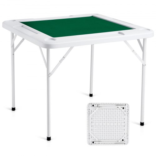VEVOR Mahjong Table, 4 Player Folding Domino Table with Wear-Resistant Green Tabletop, Portable Square Card Table with 4 Cup Holders & 4 Chip Trays for Mahjong Poker Puzzles, 90 x90-inch