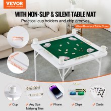 VEVOR Mahjong Table, 4 Player Folding Domino Table with Wear-Resistant Green Tabletop, Portable Square Card Table with 4 Cup Holders & 4 Chip Trays for Mahjong Poker Puzzles, 90 x90-inch