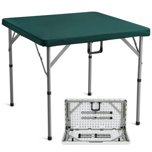 VEVOR Mahjong Table, Fold-in-Half 4 Player Card Table with Wear-Resistant Green Tabletop, Portable Bi-Folding Square Domino Table with Carrying Handle for Outdoor Camping Picnic Party, 90 x90-inch