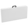 folded white VEVOR mahjong table with black handle for easy carrying and storage.