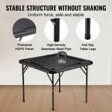 VEVOR Mahjong Table Mesa de cartas plegable para 4 jugadores y 4 portavasos Bandejas para chips Negro