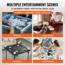 VEVOR Mahjong Table Mesa de cartas plegable para 4 jugadores y 4 portavasos Bandejas para chips Negro