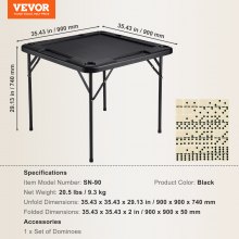 VEVOR Mahjong Table, Square 4 Player Folding Card Table with 4 Cup Holders & 4 Chip Trays, Portable Domino Game Table with 1 Set of Dominoes for Mahjong Poke Puzzles, 90 x 90-inch, Black