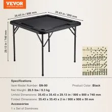 VEVOR Mahjong Table Mesa de cartas plegable para 4 jugadores y 4 portavasos Bandejas para chips Negro