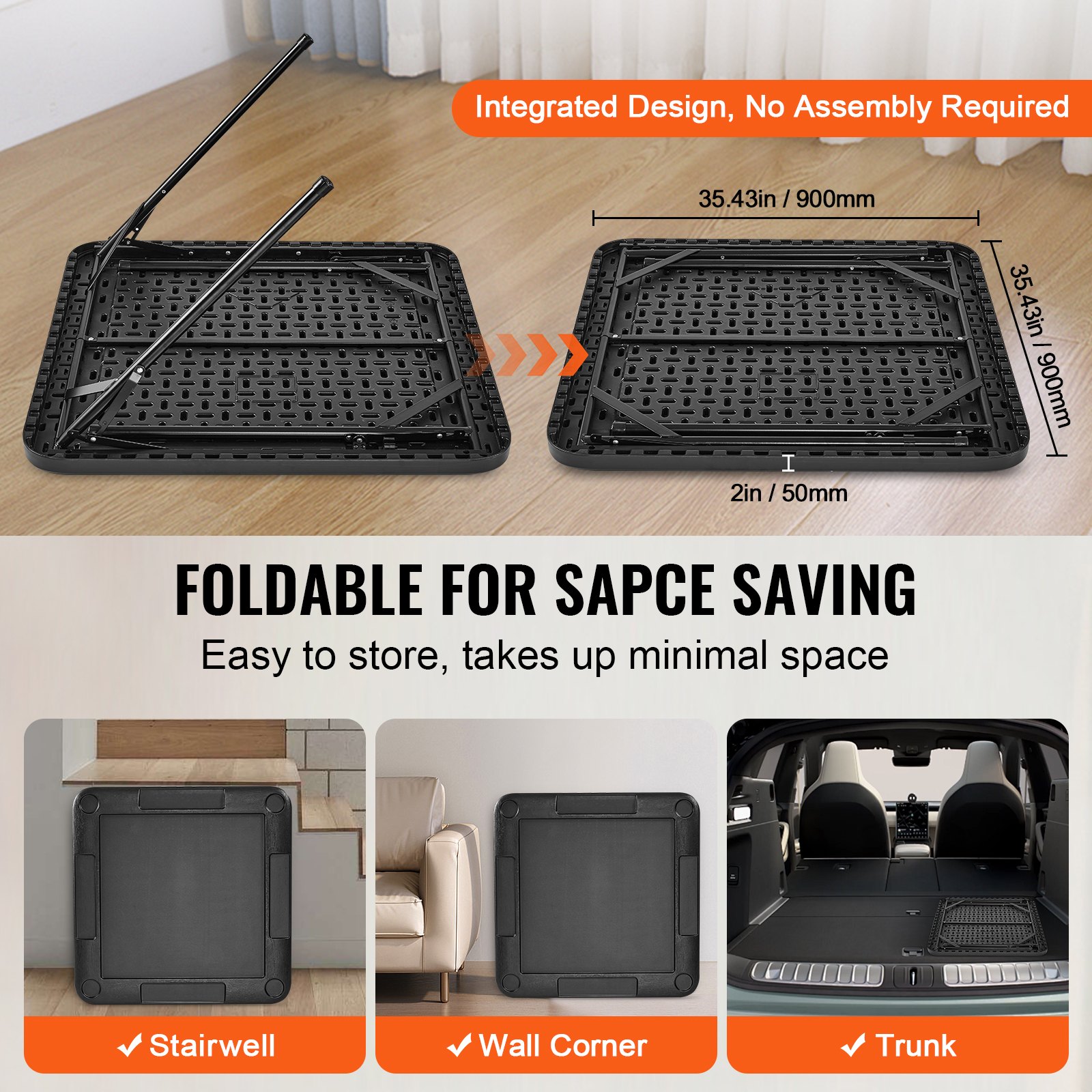 VEVOR Mahjong Table, Square 4 Player Folding Card Table with 4 Cup Holders & 4 Chip Trays, Portable Domino Game Table with 1 Set of Dominoes for Mahjong Poke Puzzles, 90 x 90-inch, Black