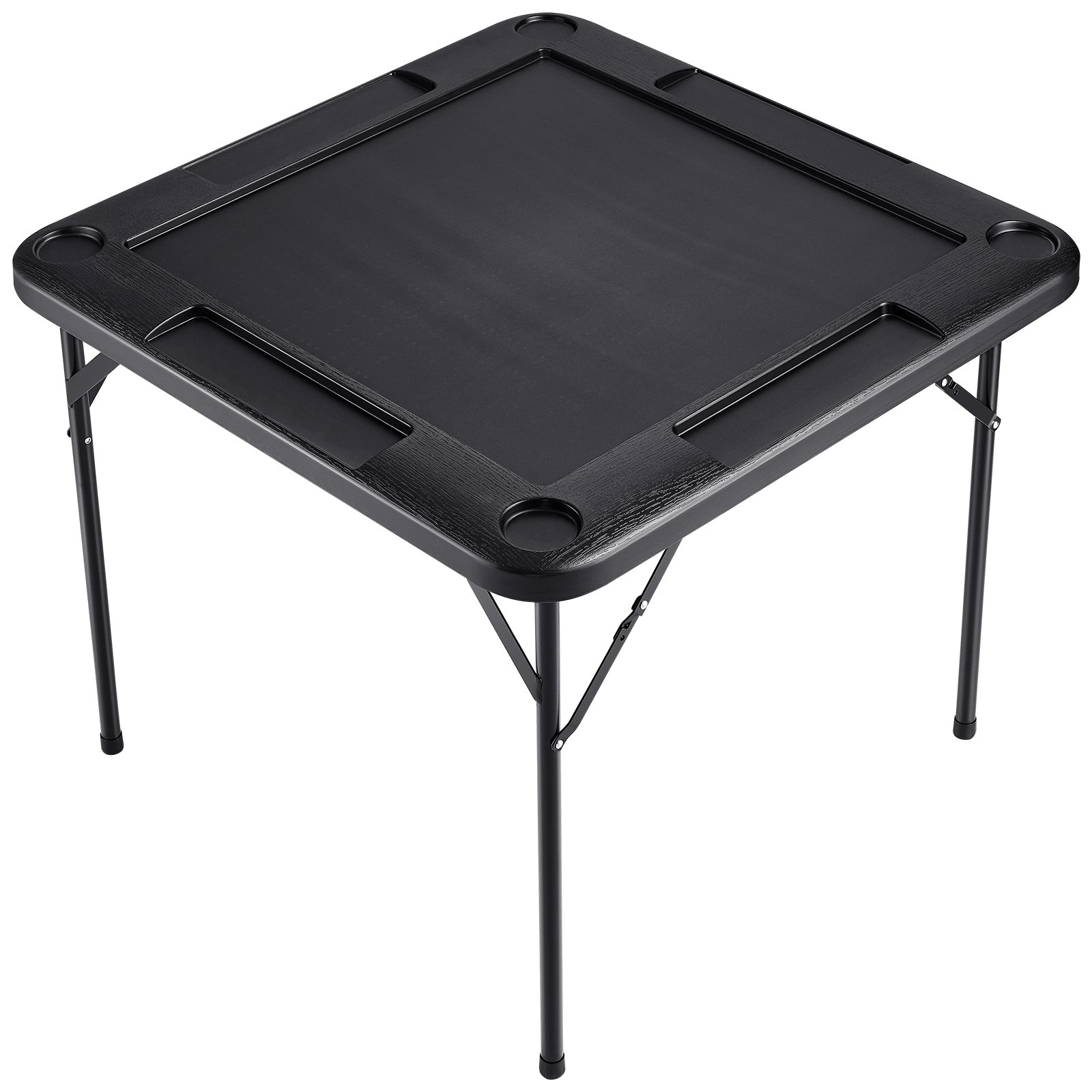 VEVOR Mahjong Table, Square 4 Player Folding Card Table with 4 Cup Holders & 4 Chip Trays, Portable Domino Game Table with 1 Set of Dominoes for Mahjong Poke Puzzles, 90 x 90-inch, Black