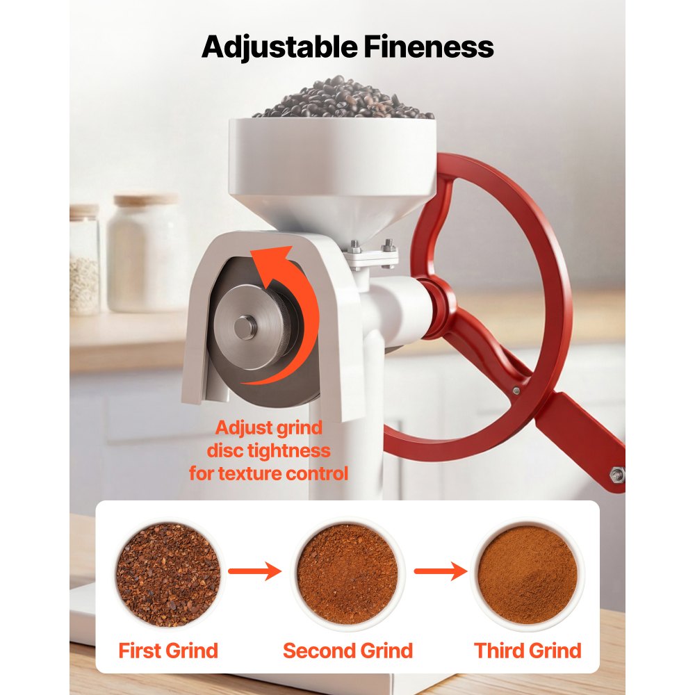 VEVOR Manual Grain Mill with Flywheel, Hand-Crank Corn Grinder, Heavy-Duty Carbon Steel Wheat Grinding Mill with Adjustable Fineness & 0.53 Gallon Hopper for Grains Spices Coffee Beans Nuts
